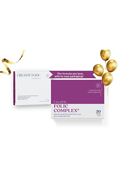 Creavit Folic Complex 30 Film Coated Tablet (400 Mcg Folic Acid B6 Vitamin B12 Iodine)
