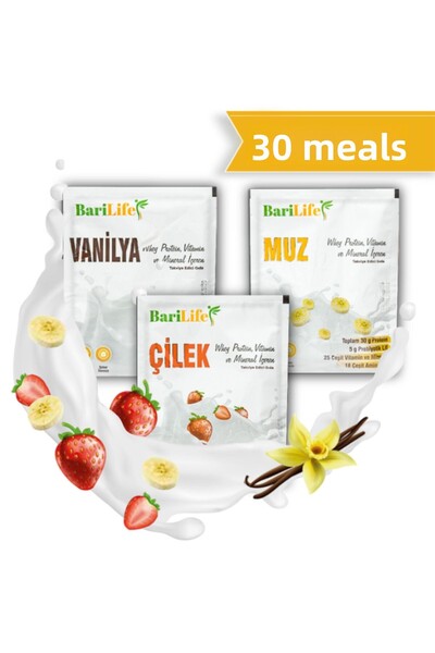 Barifit Barıfit Barılife Protein Supplement - 30 Sachets (Strawberry, Banana, Vanilla) + Shaker Gift
