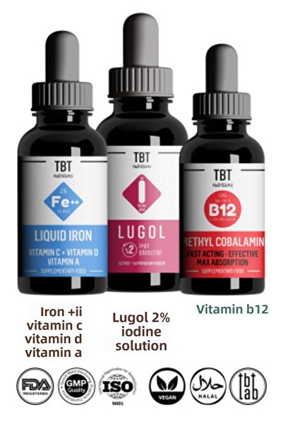 Tabitat Doğal نجوم للجسم - لوجول 2% محلول اليود، قطرة حديد، فيتامين ب12 قطرة