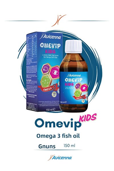 Avicenna Omevip Kids Omega 3 Fish Oil for Children - 150 ml Epa Dha L-Arginine, Zinc