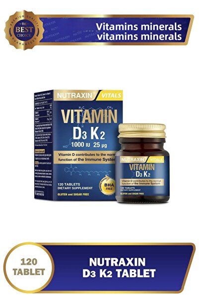 Nutraxin D3 K2 - 1000 Iu Vitamin D3-25 Mcg Vitamin K2 - 120 Tablets