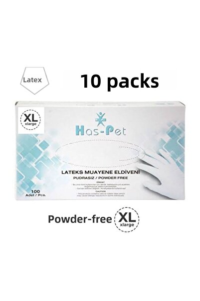 Has-Pet قفازات فحص لاتكس بيضاء خالية من البودرة مقاس كبير جدًا - 10 × 100 قطعة