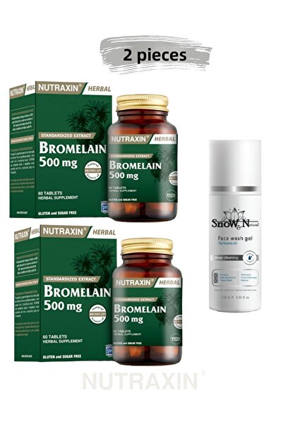 Nutraxin Bromelain 60 Tablets - Food Supplement, 2 Pcs and 100ml Facial Clean...