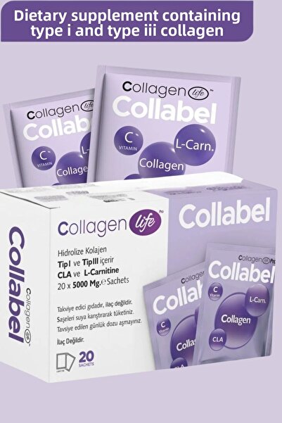 COLLAGEN LIFE Collabel Type 1 - Type 3 20 كيسًا يحتوي على الكولاجين، L-الكارنيتين، الجلوكومانان، التوت الأسود