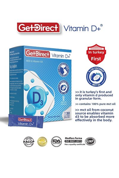 GetDirect Vitamin D+ 1000 IU - Food Supplement Containing Vitamin D3 30 Sachets