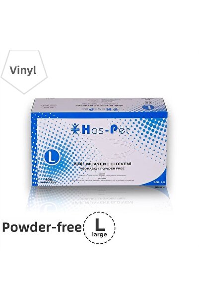 Has-Pet قفازات فينيل خالية من البودرة - 100 قطعة (مقاس L)
