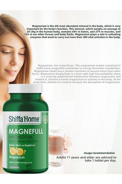 Shiffa Home Magnefull - 60 Tablets Magnesium Citrate, Malat and Bisglicinate