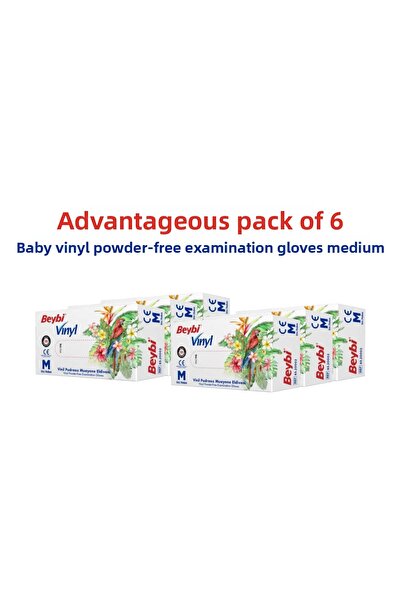Beybi قفازات متوسطة الحجم خالية من مسحوق الفينيل من BEYBİ، عبوة من 6 قطع