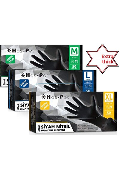 Has-Pet قفازات فحص نتريل سوداء سميكة من هاسبيت - خالية من البودرة - مقاس M (5...