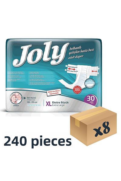 Joly حفاضات للكبار مع حزام خصر مرن مقاس كبير جدًا 30 قطعة 8 عبوات 240 قطعة