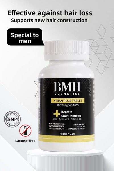 BMH Cosmetics X-Man Plus Hair Care |   Hair Vitamin |   Saw Palmetto |   Biotin |   B5, B9 |   Keratin 60 Tablets