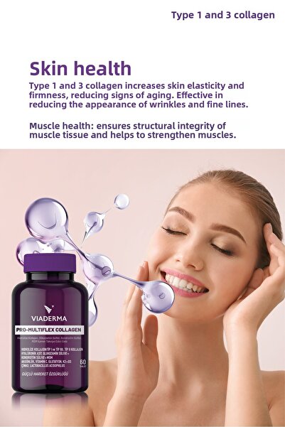 Viaderma Pro-Multiflex Collagen Tablets 60 Pieces - Type 1,2,3, with Glucosamine, Chondroitin, Zinc for Skin and Joints...