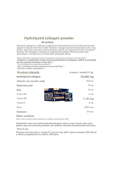 Nutraxin Collagen and Selenium Tablets - 30 Sachets, 10000 Mg and 100 Mcg