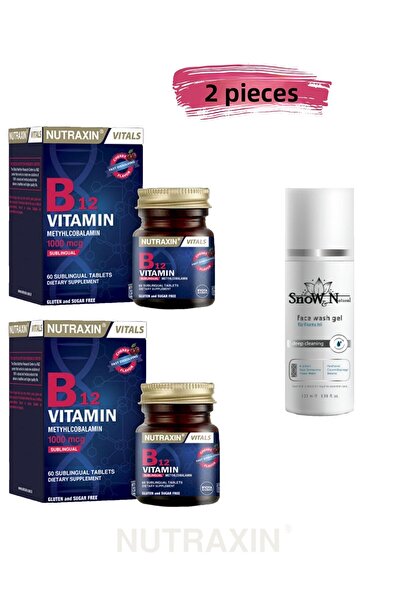 Nutraxin فيتامين ب12 - 60 قرص مكمل غذائي 2 قطعة) وجل تنظيف الوجه "1 قطعة" / م...