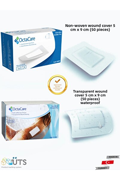 Octacare ضمادات جروح 5 سم × 9 سم، 50 قطعة + أغطية جروح 5 سم × 9 سم مع ضمادات ...