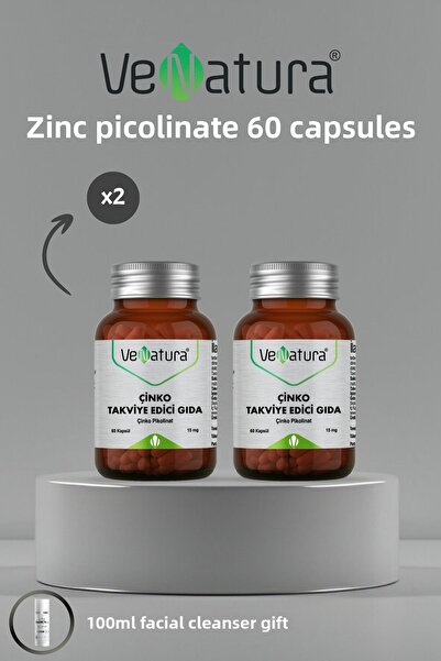 VeNatura 60 كبسولة من الزنك بيكولينات مكمل غذائي + مجموعة منظف للوجه 100 مل هدية