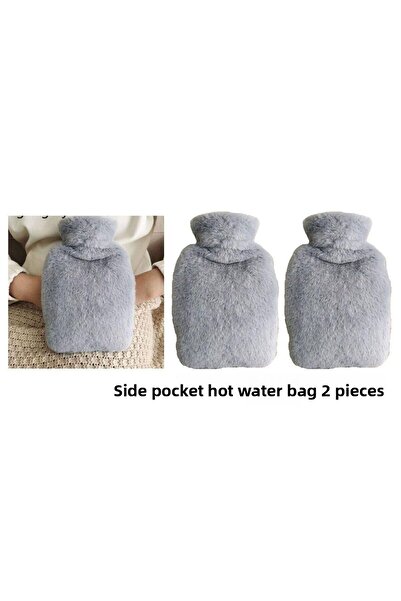 Sia Warm Water Bag 2 Pcs, Gray Plush Thermofor with Side Pocket 27X17X2Cm 750ml