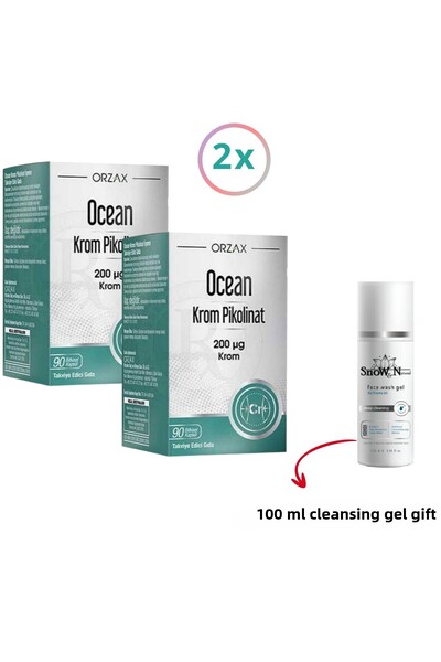 Ocean كروم بيكولينات 200 ميكروجرام 90 كبسولة - قطعتين جل تنظيف الوجه هدية 100 مل