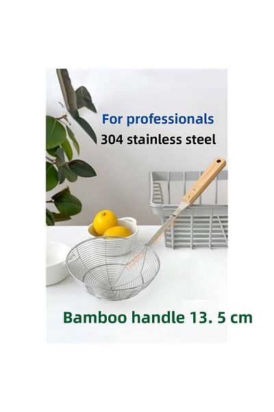 SMK Shop Modacar Bamboo Handle Colander Strainer 304 Stainless Steel 13.5 cm