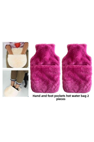 Bosphorus كيس ماء ساخن 2 قطعة، كيس حراري وردي قطيفة مع جيب 32,5x17,5 سم 1500 مل