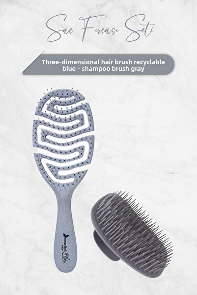 nascita Three-dimensional Hair Brush Recyclable Blue and Shampoo Brush Gray
