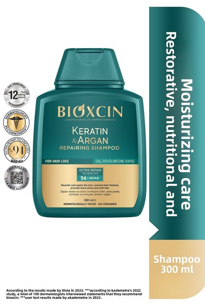 Bioxcin Keratin & Argan Repairing Shampoo 300 ml - For Damaged and Harmful Hair - 2-Piece Advantage Set
