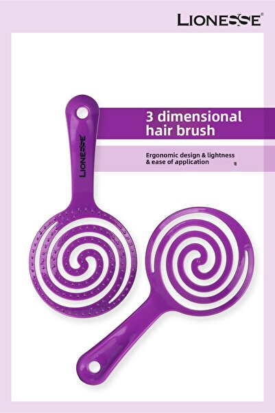 Lionesse Three-Dimensional Hair Brush 6458 Purple – Flexible Structure, Quick Drying