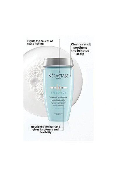 Kerastase Bain Riche Dermo Calm Sensitive - 250 ML Nourishing Shampoo, For Dry and Damaged Hair