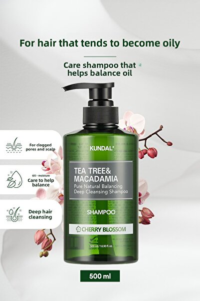 Kundal شامبو خاص للشعر المعقد من كوندال بخلاصة شجرة الشاي والمكاداميا للتنظيف العميق برائحة زهر الكرز