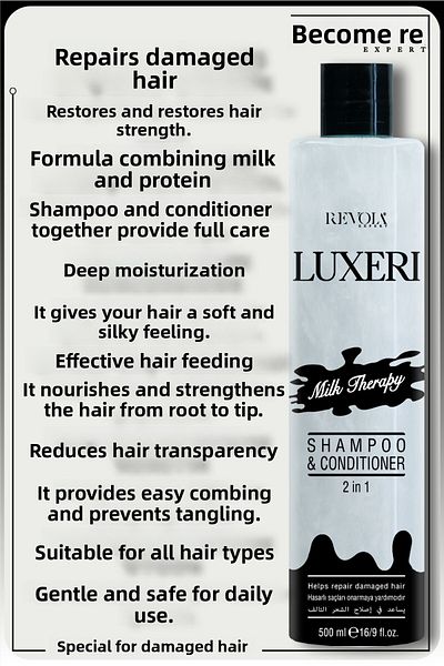 REVOLA EXPERT Luxeri Milk Therapy Shampoo & Conditioner 2 in 1 - Repairing Treatment for Damaged Hair 500 ml
