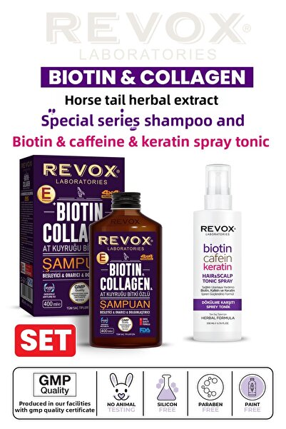 Revox Biotin Collagen Shampoo and Spray Tonic Set Plumping, Fast Growth Effect, Anti-Hair Loss