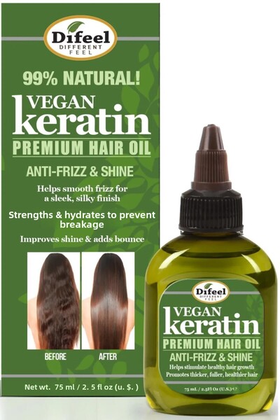 Difeel زيت كيراتين نباتي 75 مل للعناية بالشعر المجعد - مضاد