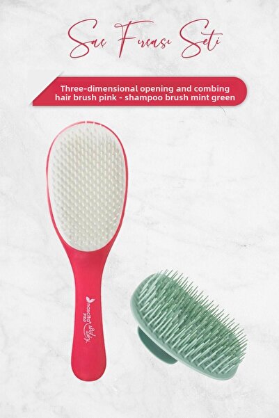 nascita Three-Dimensional Opening Combing Hair Brush Pink and Shampoo Brush M...
