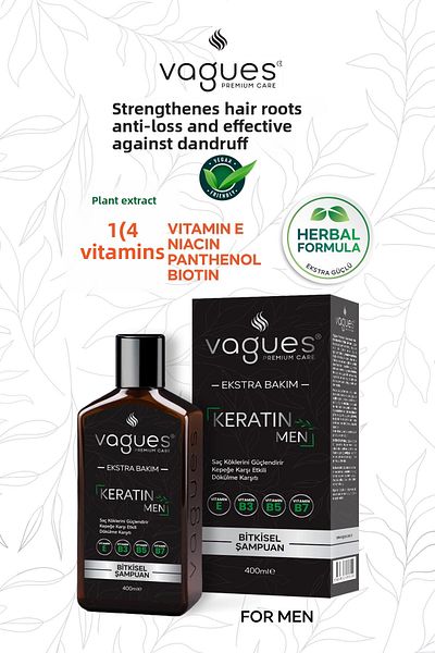 Vagues Premium Care Keratin Men Special Anti-Dandruff, Anti-Shedding, Fast Growth Effective Herbal Shampoo for Men