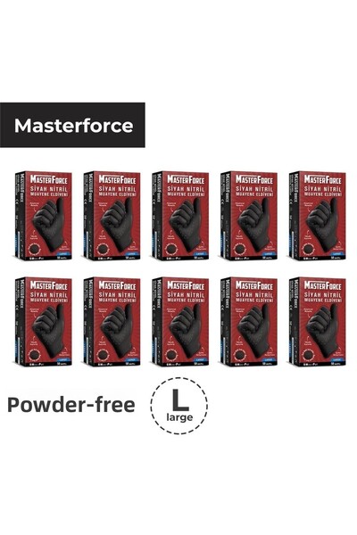 MasterForce قفازات فحص نيتريل سوداء 10 × 50 قطعة - مقاس كبير