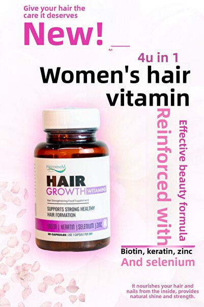 hairextrem فيتامين فيتامين للشعر والأظافر للنساء - 30 قطعة مع الزنك والسيلينيوم والبيوتين والكيراتين