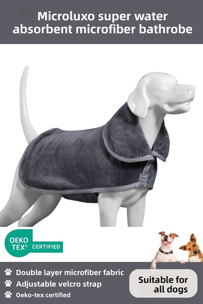 oyapet Microlux® Super Water Absorbent Microfiber Dog Bathrobe Luxury Towel B...