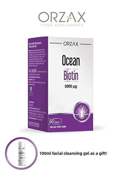 Ocean Biotin Supplement 5000 Μg 60 Capsules + 100ml Facial Cleanser Gift