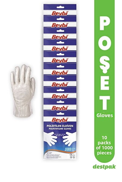 Destpak 1.Quality Beybi Transparent Bag Gloves - 10 Pack, 1000 Pieces (Polyet...