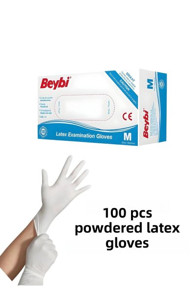 Vitapac قفازات Beybi اللاتكس المسحوقة (M) مقاس متوسط ​​للفحص - عبوة من 100 قطعة