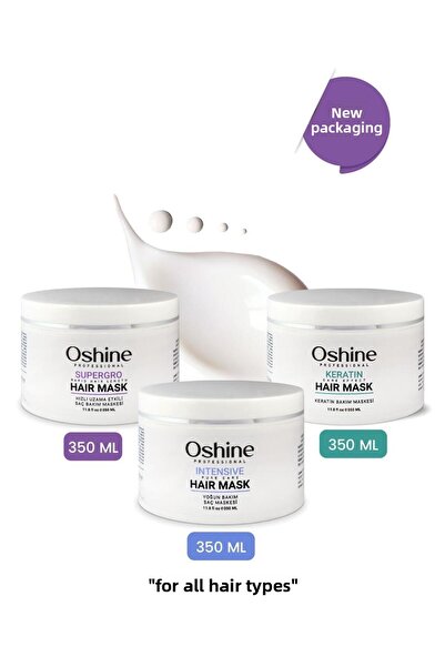 OSHİNE مجموعة أقنعة العناية بالشعر (SUPERGRO MASK، INTENSIVE MASK، KERATIN MA...