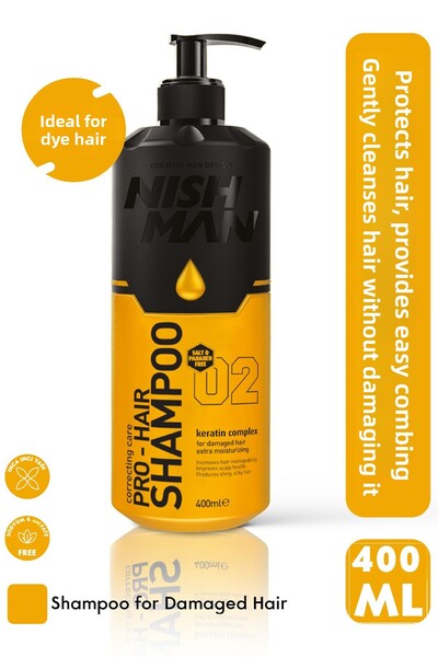 NISHMAN شامبو العناية بالشعر بخلاصة الكيراتين والملح والبارابين - 400 مل