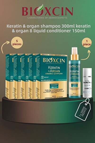 Bioxcin Keratin and Argan Shampoo - 300ml 5 Pcs + Conditioner 150ml + Gel Gift Set
