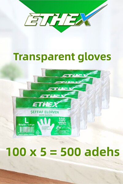 Ethex Transparent Gloves - 100 Pieces (5 Packs - 500 Pieces in Total)