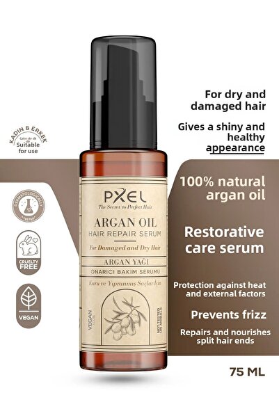 PXEL مصل إصلاح الشعر 75 مل |   الأرغان، زيت جوز الهند، مصل نباتي للعناية بالشعر
