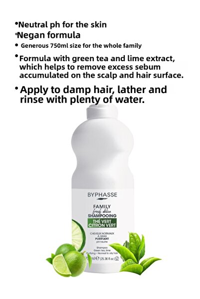 BYPHASSE Family Fresh Special for Normal and Oily Hair Green Tea and Lime Shampoo 750ml