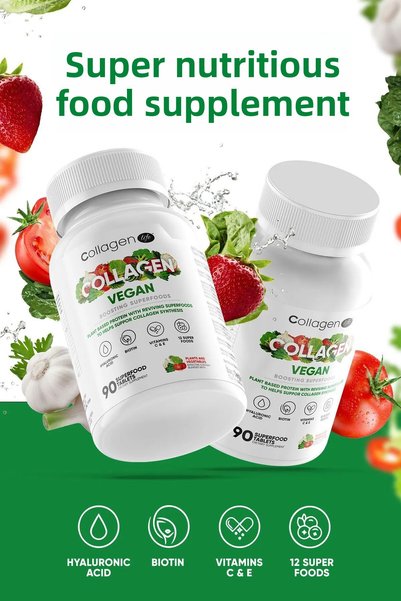 COLLAGEN LIFE Vegan Collagen Support with 3-Piece Biotin, Hyaluronic Acid, Amino Acid and Plant-Based Protein Powder 270