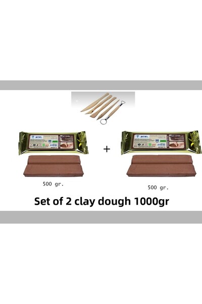 AYMAGNET طقم صلصال سيراميك وخشب بني 2 قطعة 500 جرام - طين النمذجة (1000 جرام)