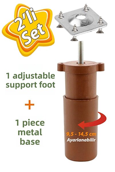 GLASWEN Support Foot 9.5-14.5cm Brown and Metal Flat Foot Base M8 Thin Teeth ...