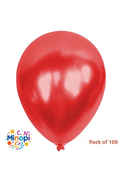 Minopi Red Balloon Patternless Colorful Balloon Metallic Balloon Normal Size Pack of 100